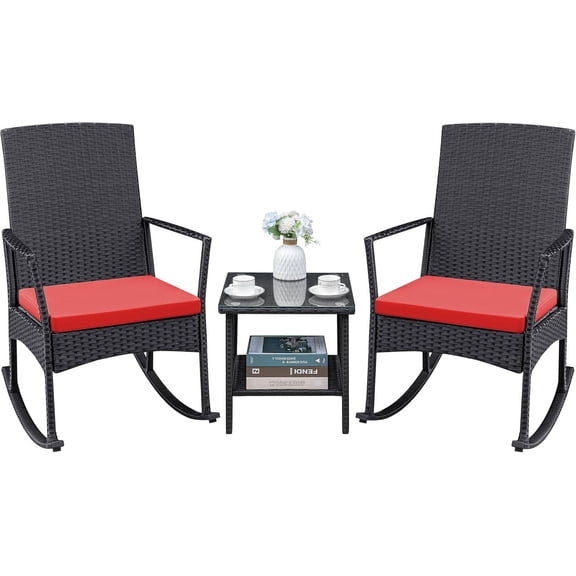 SENYUM Upgrade Patio Furniture Set Outdoor Wicker Rocking Chairs with Glass Coffee Table for Garden Backyard Porch Poolside