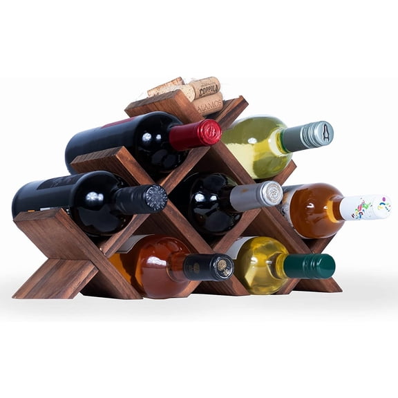 SENYUM Upgrade Rustic State Countertop Wood Wine Rack for 8 Bottles Holder and Cork Storage Tabletop Butterfly Sleek Design Freestanding Organizer - Home, Kitchen, Dining Room Bar Dcor