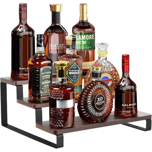 SENYUM Upgrade Small Liquor Bottle Display Shelf 3 Tier Coffee Bar Accessories Rustic Syrup Stand Wine Racks Countertop for Whiskey Tabletop Kitchen