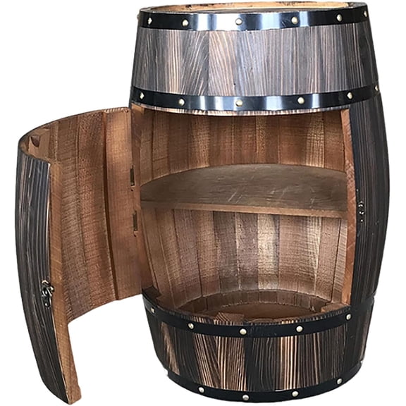 SENYUM Upgrade Solid Wood Oak Wine Barrel Cabinet with Locking Door, Whiskey Cabinet, Winery Decorative Barrel Locker Wooden Wine Rack Barrel Wine Cellar Whisky Barrel Drinks Cabinet