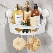SENYUM Upgrade Suction Corner Shower Caddy, Bathroom Shelf Storage Basket Wall Mounted Organizer for Shampoo, Conditioner, Plastic Rack for Kitchen&Bathroom, Drill-Free Removable 2 Pack | Wall Moun