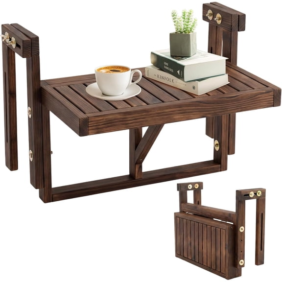 SENYUM Upgrade Wood Folding Balcony Hanging Table – Adjustable Height & Width, Balcony Railing Table Ideal for Different Railing Widths, Perfect for Balcony, Patio, Rectangular