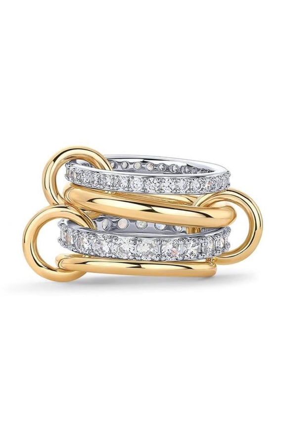 14K Gold Plated Interlocked Stackable Rings for Women Statement Multi Ring Mixed Metals Stack Cubic Zirconia Two-Toned Stacking Jewelry