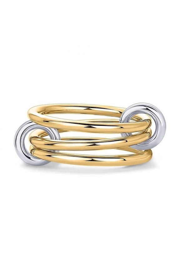 14K Gold Plated Interlocked Stackable Rings for Women Statement Multi Ring Mixed Metals Stack Cubic Zirconia Two-Toned Stacking Jewelry