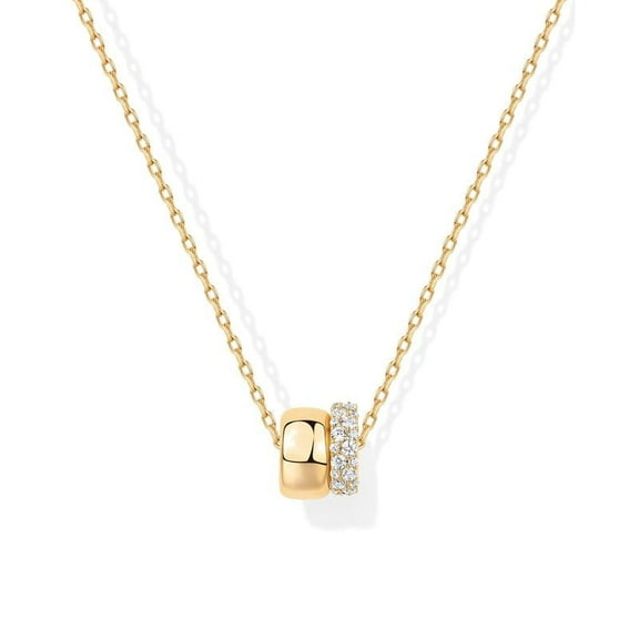 APIPEE 14K Gold Plated Necklace with Plain and Cubic Zirconia Rondelle Pendants on 19" Sliding Chain