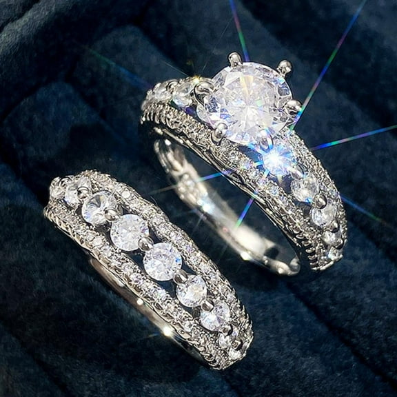 SEPARQI 2pcs His and Hers Wedding Ring Sets Couples Engagement Rings Women and Men 925 Sterling Silver AAA Cubic Zirconia Birthday Gift
