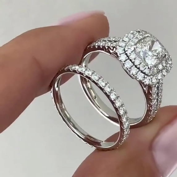 SEPARQI 2pcs His and Hers Wedding Ring Sets Couples Engagement Rings Women and Men 925 Sterling Silver AAA Cubic uper Shiny Square Princess Rings