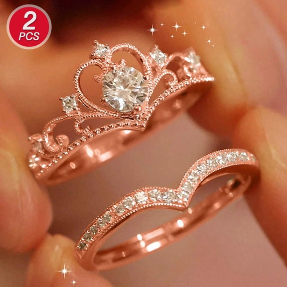 SEPARQI 2pcs His and Hers Wedding Ring Sets Couples Engagement Rings Women and Men 925 Sterling Silver Crown Princess Cubic Zirconia