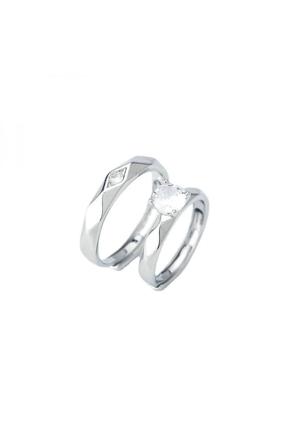 2pcs Wedding Ring Sets Couples Engagement Rings Women and Men 925 Sterling Silver AAA Cubic Zirconia Gift, Multi-faceted Rhombus Four Claw Rings