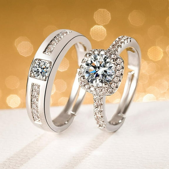 SEPARQI 2pcs His and Hers Wedding Ring Sets Couples Engagement Rings Women and Men 925 Sterling Silver AAA Cubic Zirconia Princess Cut Couple Four-Prong Matching Rings