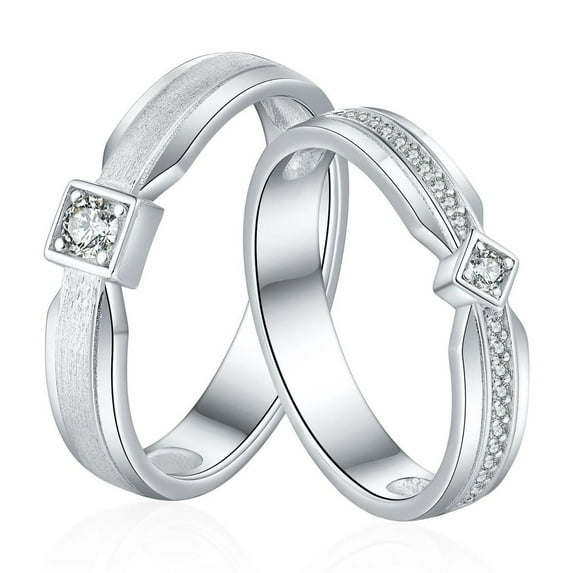SEPARQI 2pcs His and Hers Wedding Ring Sets Couples Engagement Rings Women and Men 925 Sterling Silver AAA Cubic Zirconia Proposal Rings for Men and Women, Engravable