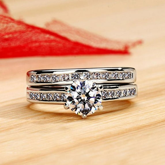 SEPARQI 2pcs His and Hers Wedding Ring Sets Couples Engagement Rings Women and Men 925 Sterling Silver AAA Cubic Zirconia Six-Claw Couple Engagement Set Ring Exquisite