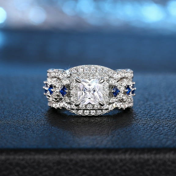 SEPARQI 3-Piece Radiant Cut Halo 925 Silver Jewelry Ring Set with 3.0ct 5A Cubic Zirconia Stackable Engagment Ring for Women Bridal Ring & Vintage Anniversary Wedding Gift