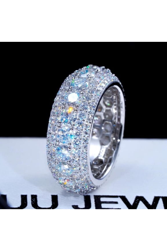 9/13MM Full Moissanite Synthetic 2 Colors Iced Out Five-Row Ring Hypoallergenic VVS1 Clarity Band Hiphop Rapper Party Anniversary Men Women Birthday Gift Engagement Wedding X0 A0 S0