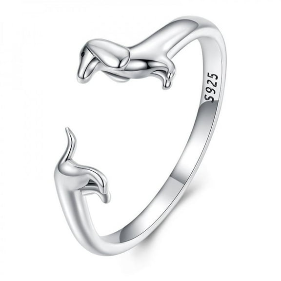 APIPEE 925 Sterling Silver Adjustable Dachshund Ring For Women Gold Plated Multi-layered Simple Wiener Dog Ring Daily Wear Jewelry