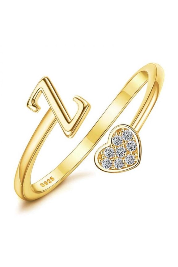 925 Sterling Silver Heart Rings For Women S Ring Adjustable Rings For S Cute Heart Alphabet Letter Rings Letter A-Z Ring