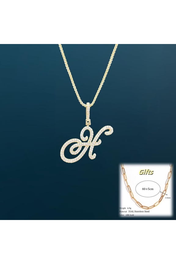 Extra Paper Clip Chain A-Z Golden Cursive Initial Letter Necklace For Women | Cubic Zirconia Stone Alphabet Necklace w/ 18in+2in Extender Chain Birthday Gifts Anniversary Gift Best Valen