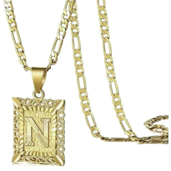 APIPEE Initial Letter Pendant Necklace for Men & Women, 14K Gold Plated Alphabet Necklace on Figaro Chain, Elegant Design