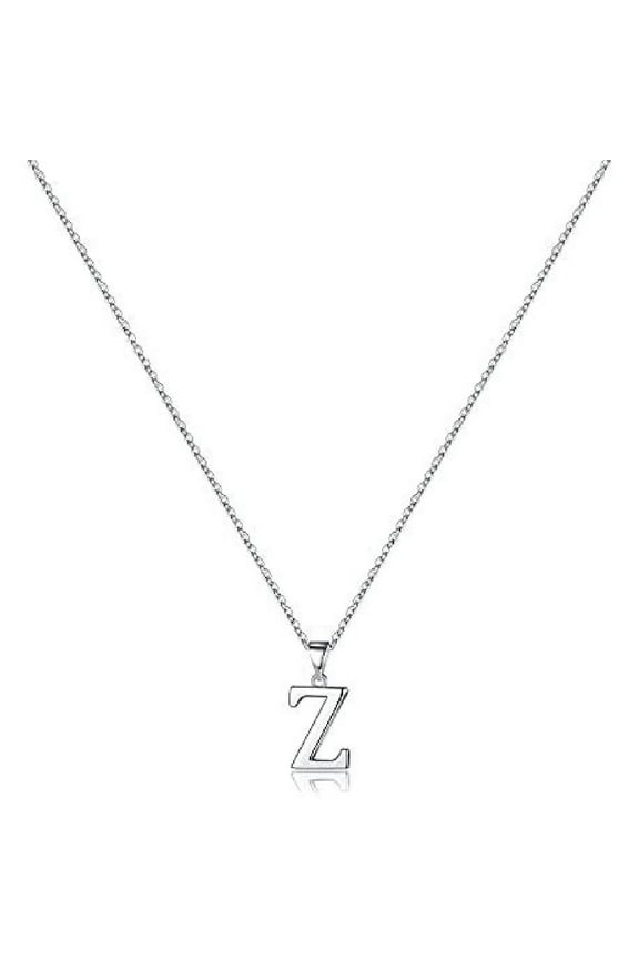 Jewelry Initial Pendant Necklace for Men Womens, 925 Sterling Silver Letter Capital Necklace Alphabets from A-Z Figaro Chain Necklace