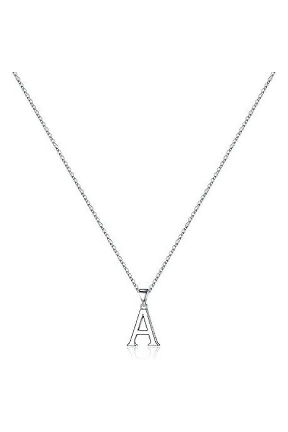 Jewelry Initial Pendant Necklace for Men Womens, 925 Sterling Silver Letter Capital Necklace Alphabets from A-Z Figaro Chain Necklace