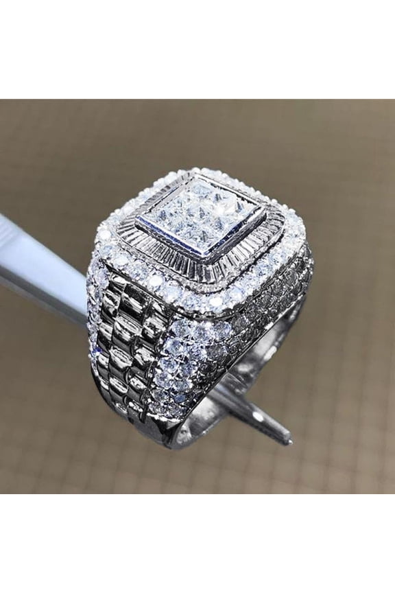 Mens Titanium CZ Wedding Band Engagement Ring Jewelry for Dad With White Gift Box Packaging