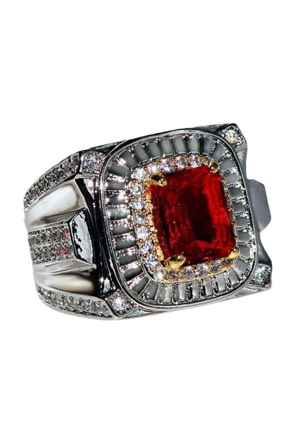 Mens Titanium Statement Ring Wedding Band CZ Comfort Fit Modern Engagement With White Gift Box Packaging