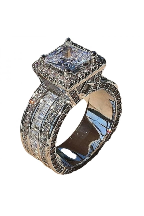 S925 Sterling Silver Luxury Gorgeous Artificial Crystal Decor Ring Back To School, Rings for Women, Wedding Engagement Ring Jewelry Gift for Women, Summer 925 Jewelry for Party, Valentin