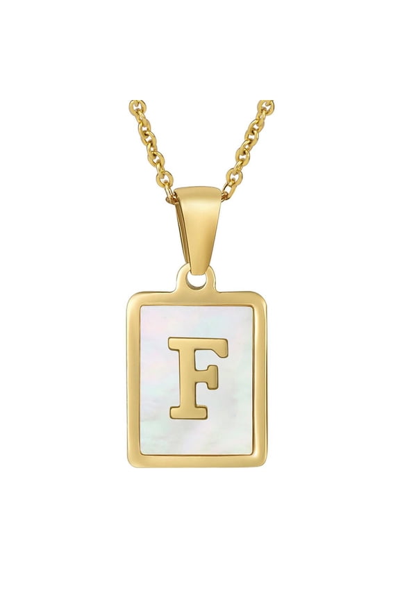 Jewelry Initial Pendant Necklace for Men Womens, 18K Gold Plated Stainless Steel Square Letter Capital Necklace Alphabets from A-Z Figaro Chain Necklace