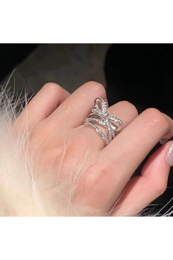 Women 925 Sterling Silver Novelty Bow tie Butterfly Cubic Zirconia Thumb Ring Stress Anxiety Rings Women's Jewelry Lady Birthday Mother's Day Gifts