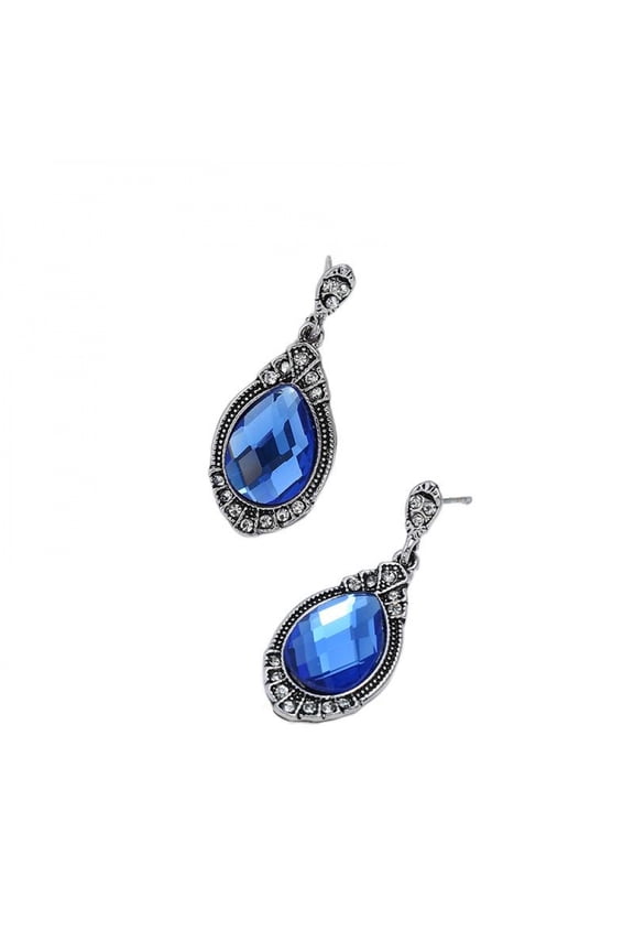 Women Tassel Earrings Vintage Blue Gemstone Water Drop Earrings Jewelry