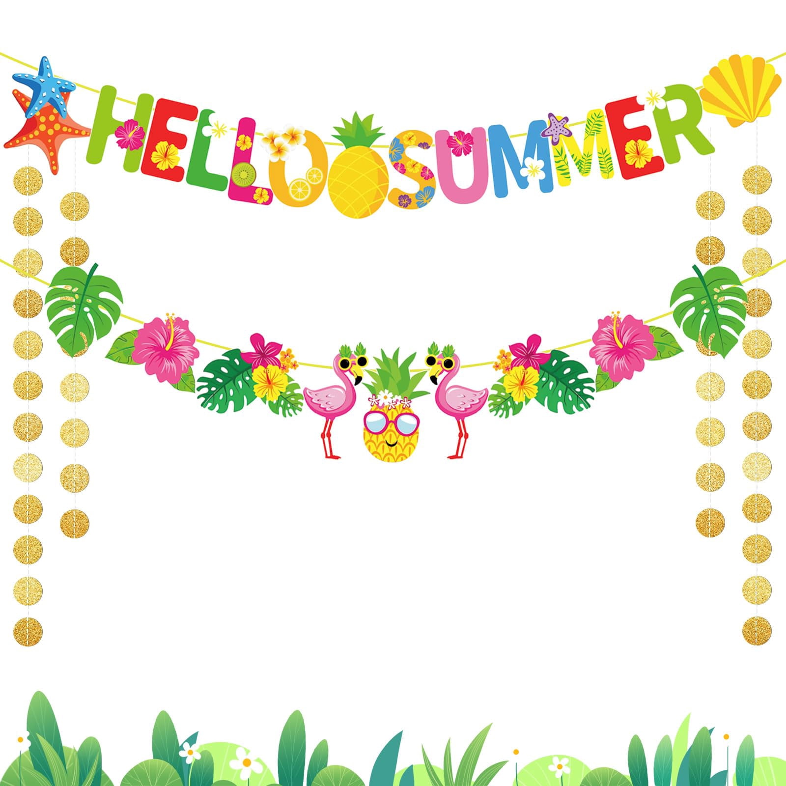 CAVLA Glitter Hello Summer Banner – Sunflower & Popsicle Garland For Party Decor, Fireplace Mantle