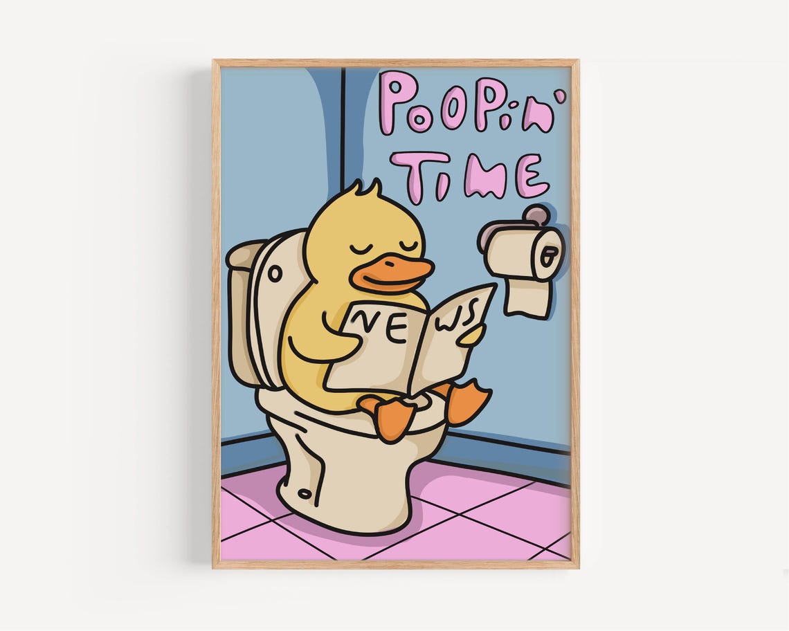 SEPT Bathroom Wall Art Print, Duck Reading Newspaper Poopin Time Poster ...
