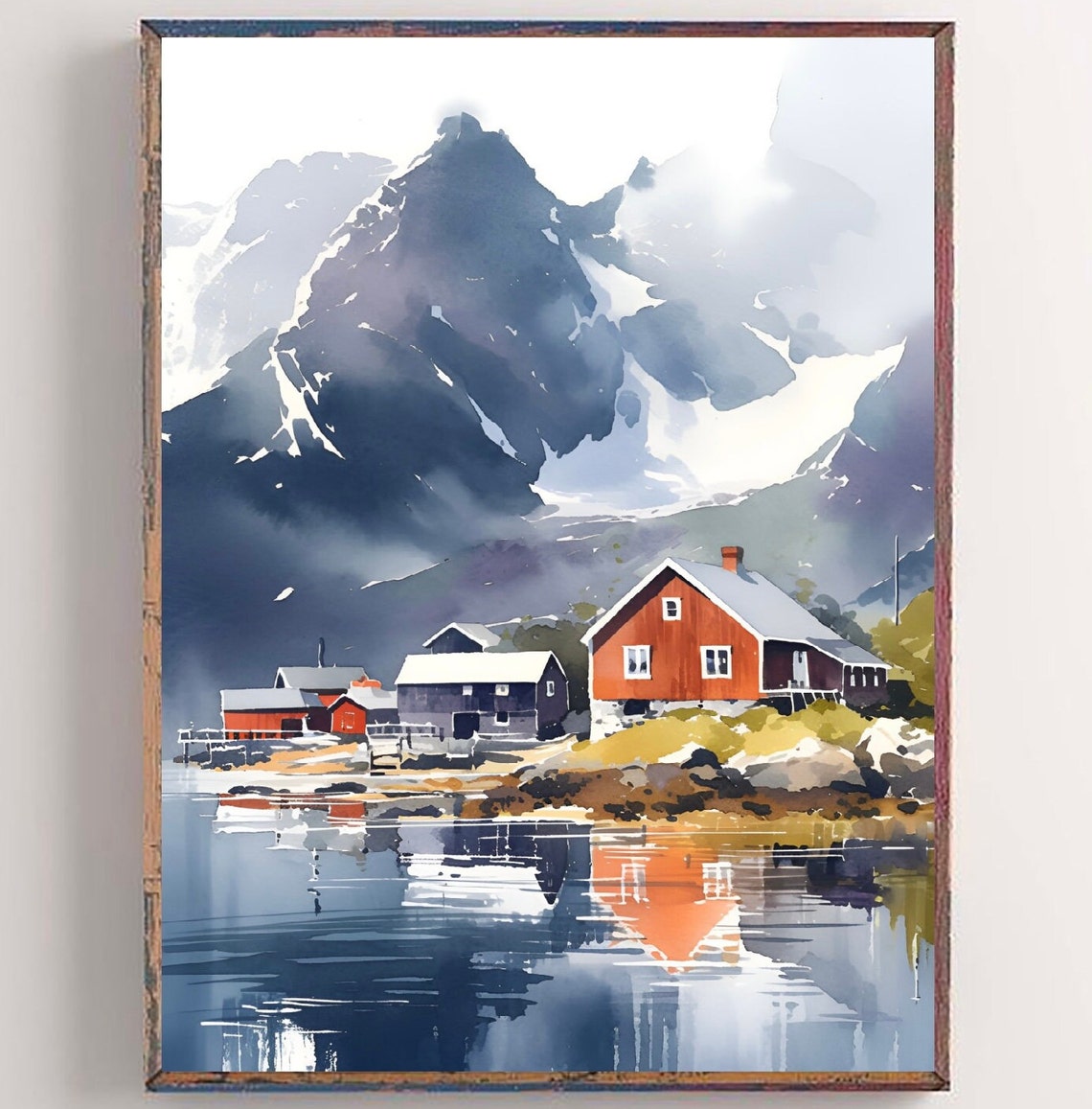 Image showcasing SEPT Bergen Watercolor Art Print Scandinavian Wall Art Norway Travel ...