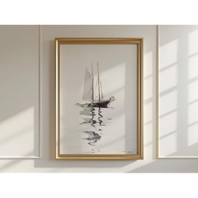 SEPT Black And White Sailboat Print Vintage Print Nautical Decor Ship