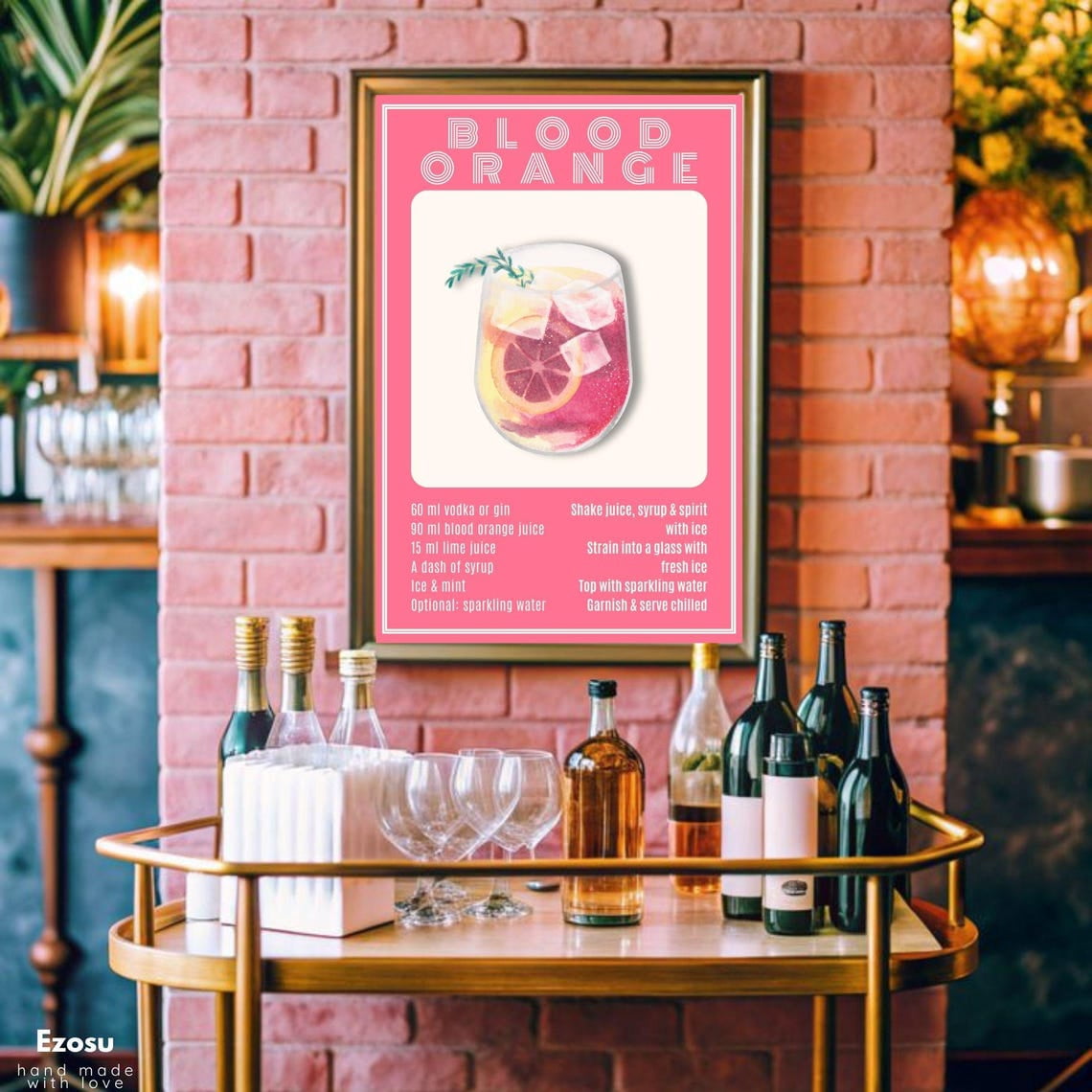 SEPT Blood Orange Cocktail Print Cocktail Poster Cocktail Wall Art Bar ...