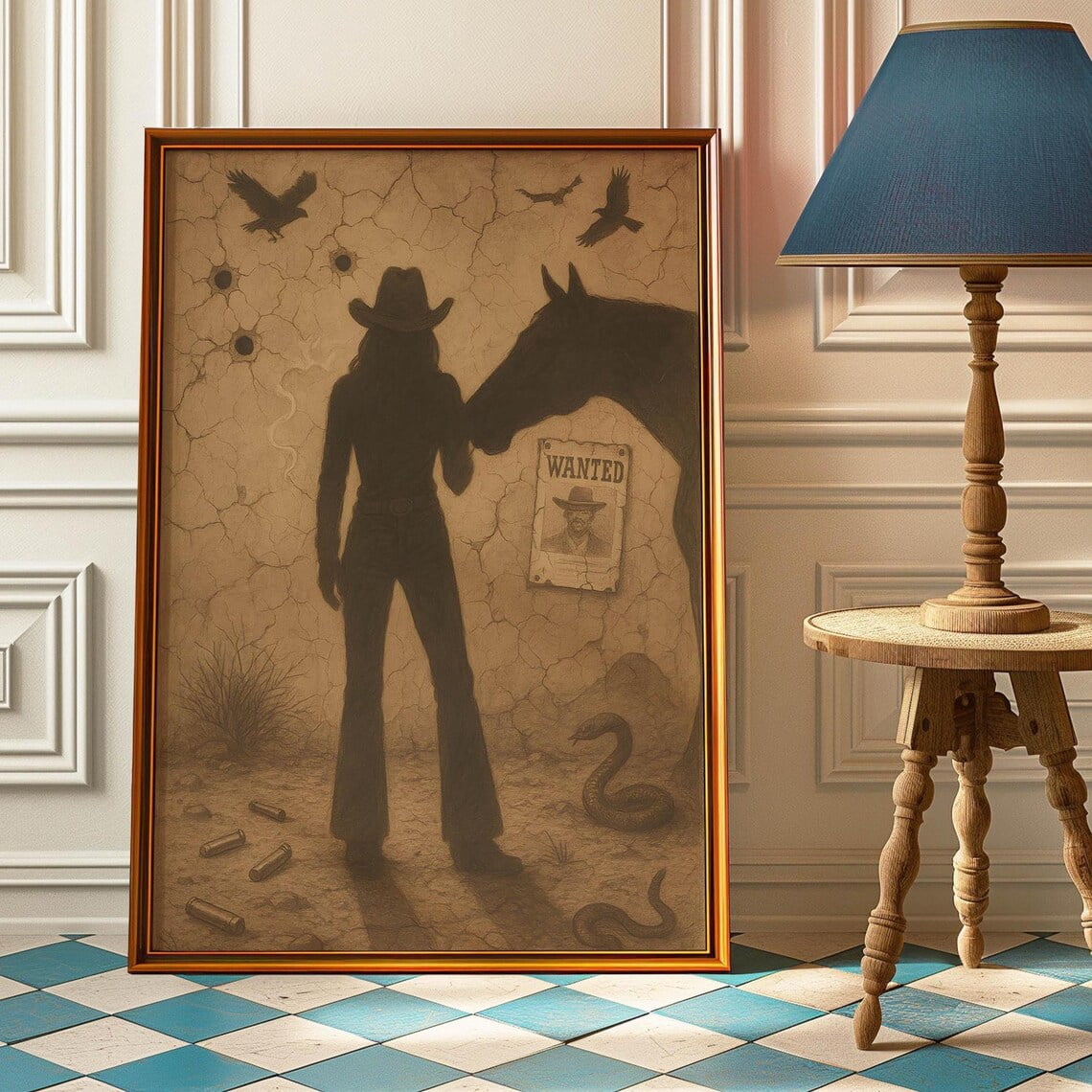 SEPT Cowgirl Shadow With Horse Wall Art Print - Retro Western Poster ...