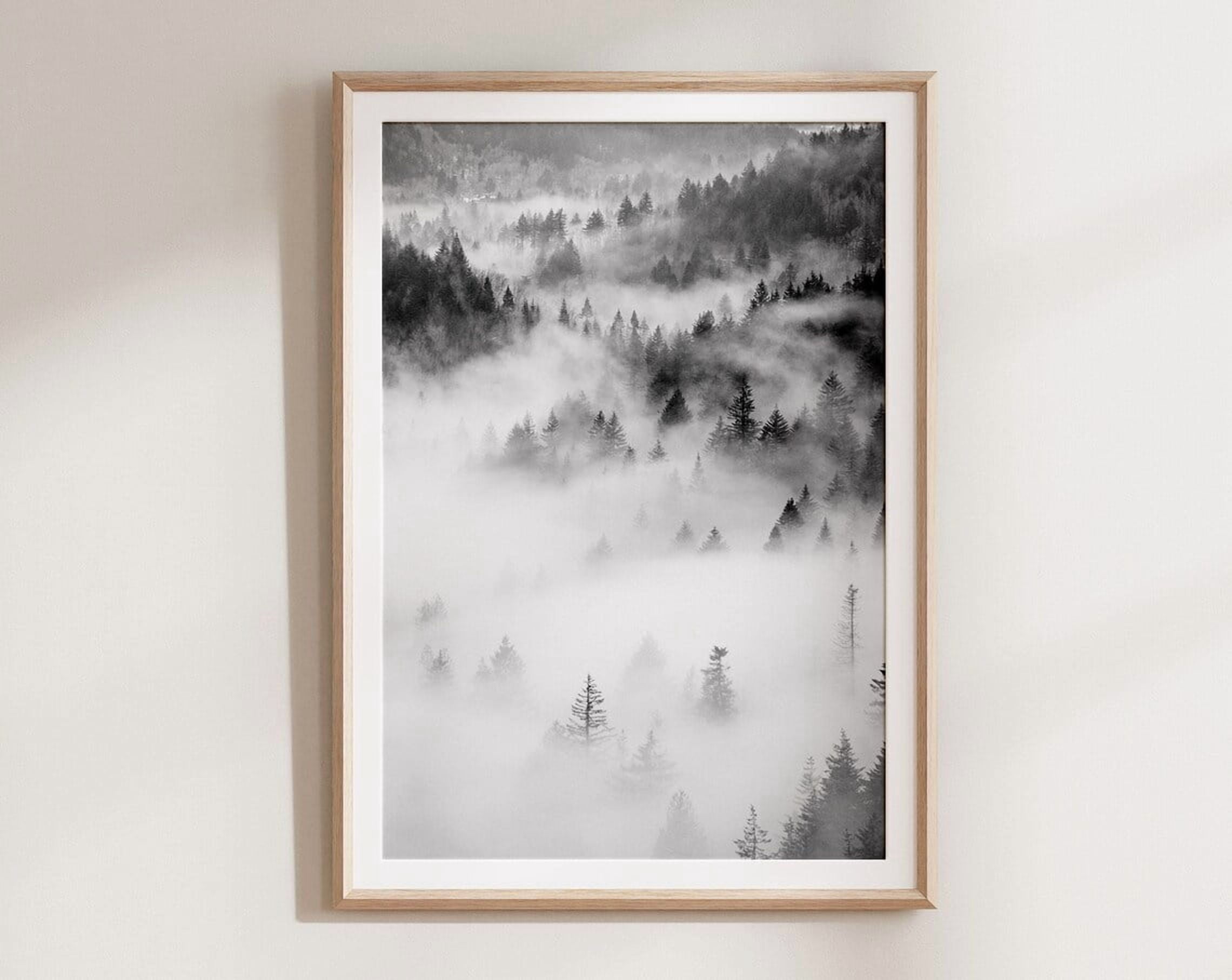 SEPT Foggy Forest Wall Art Print, Nordic Landscape Print, Black And ...