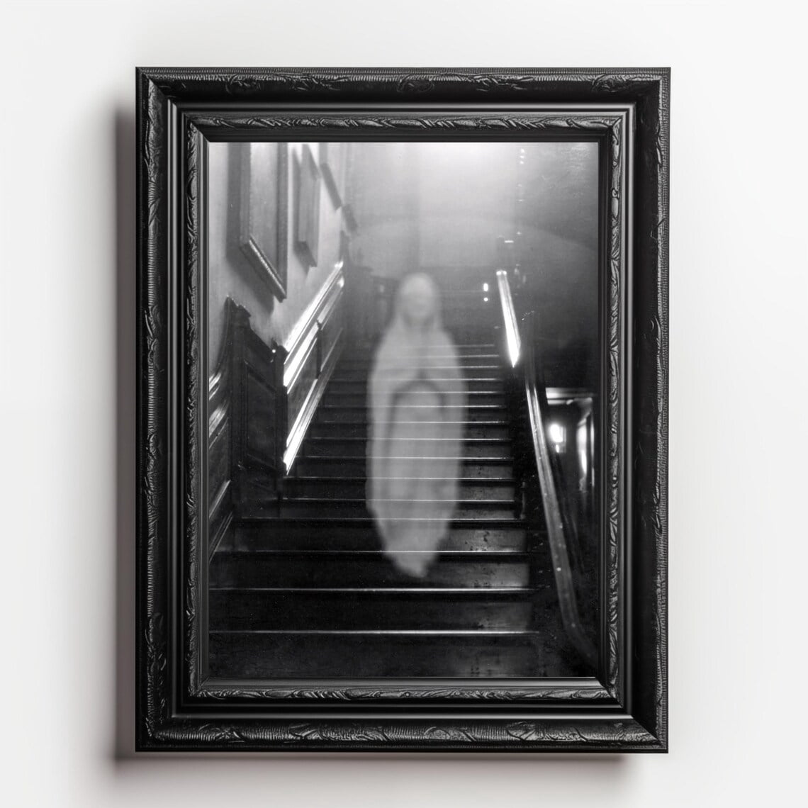 SEPT Ghostly Staircase Digital Art Print, Black And White Spooky Home ...