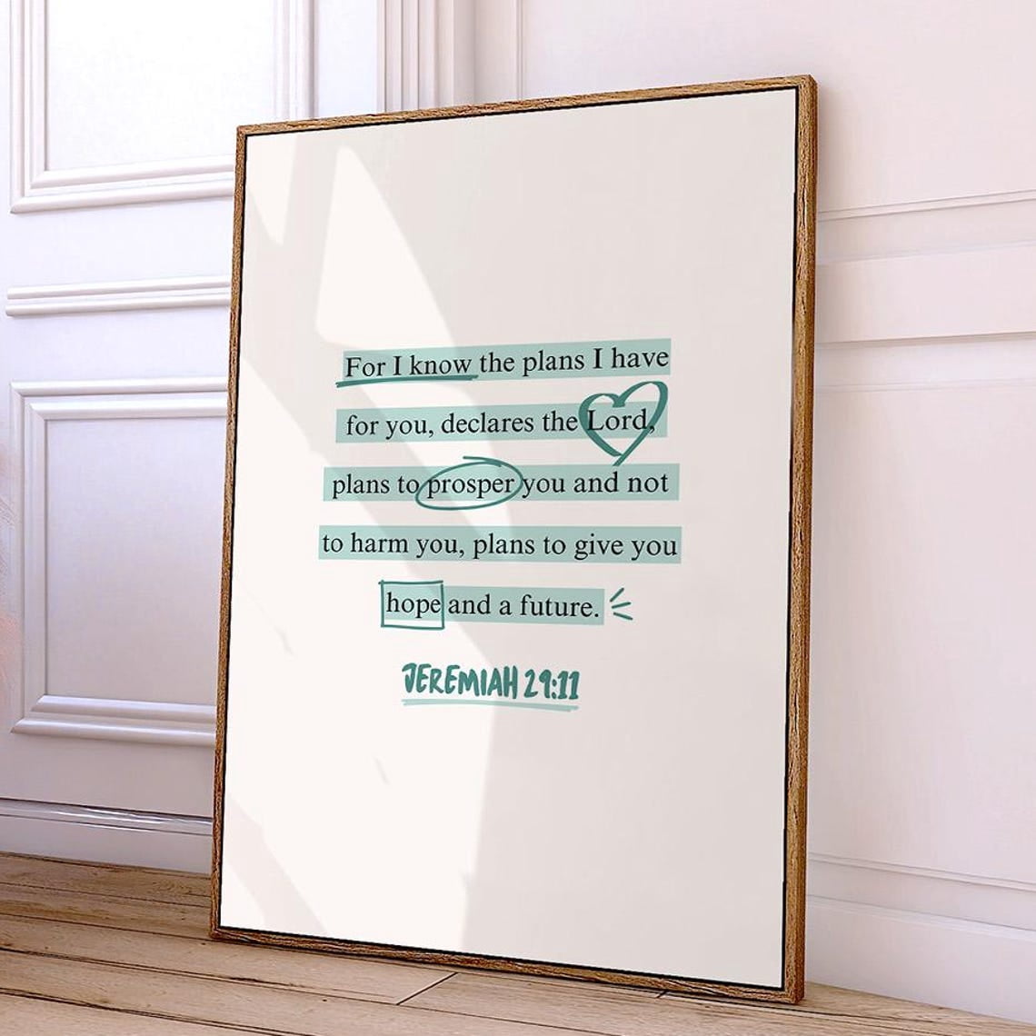 SEPT Jeremiah 29 11 Wall Art Teal Christian Wall Art Trendy Printable ...