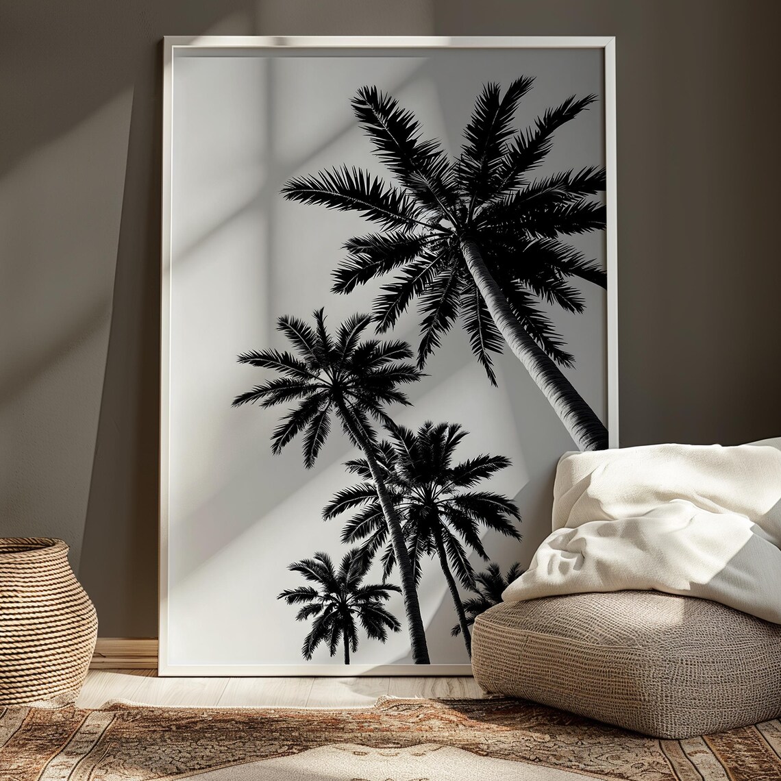 SEPT Palm Tree Print, Tropical Bathroom Wall Art, Black And White Beach ...