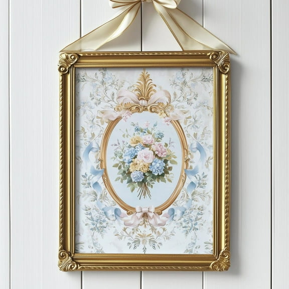 SEPT Pretty Pastel Coquette Flowers Print, Printable Spring Art, Vintage Aesthetic Decor, Sweet Cottagecore Wall Art, French Oval Vignette Print Decor For Living Room Bedroom, 8x12 UNFRAMED