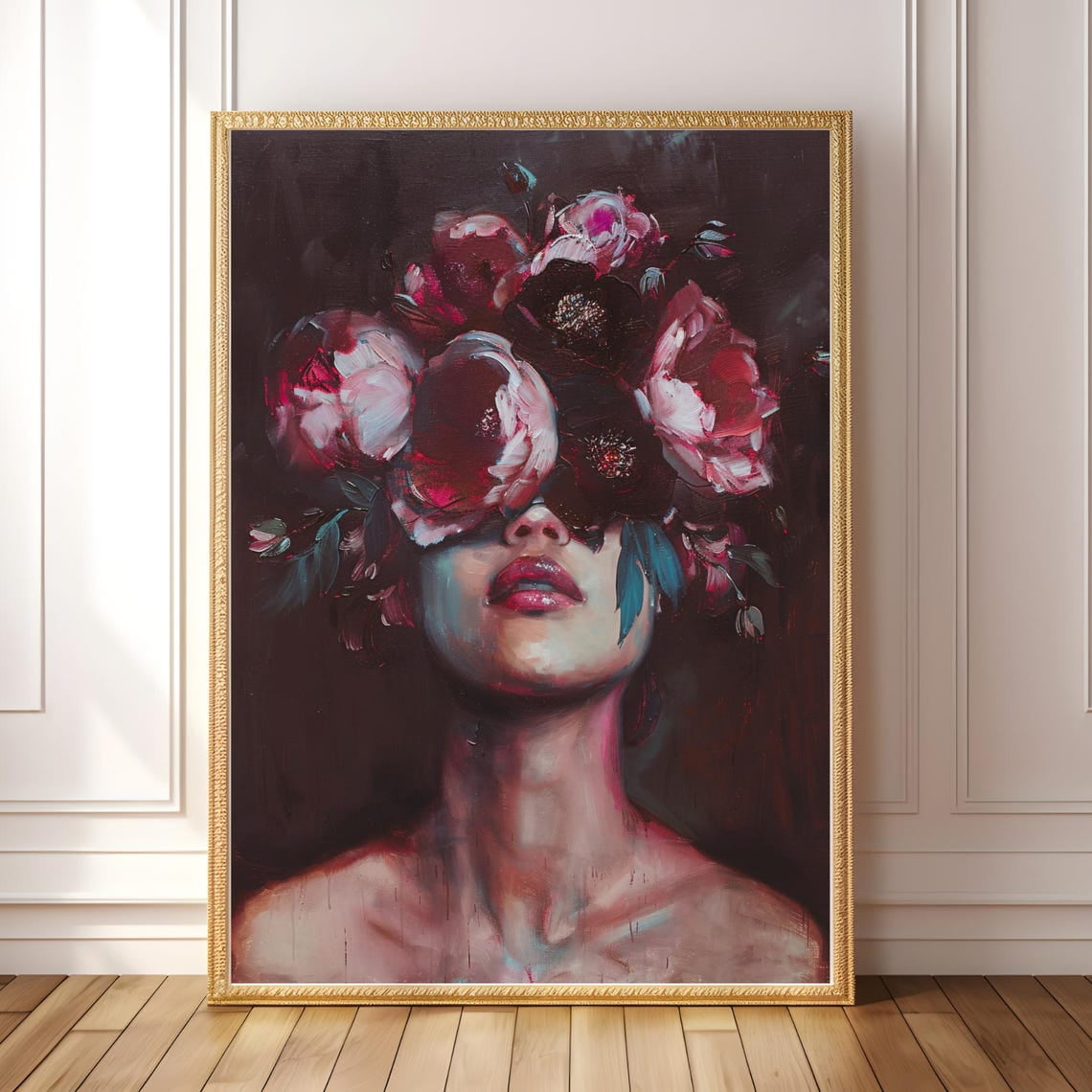 SEPT Printable Bold Floral Portrait Art Moody Feminine Wall Decor Dark ...