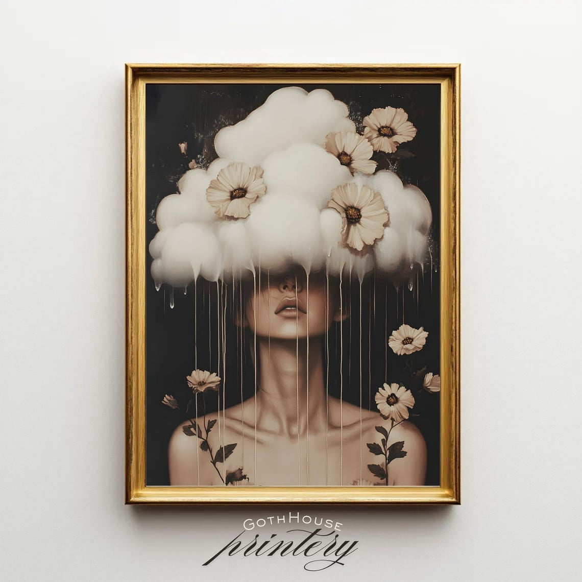 SEPT Printable Head In Cloud Woman Wall Art Surreal Floral Portrait ...