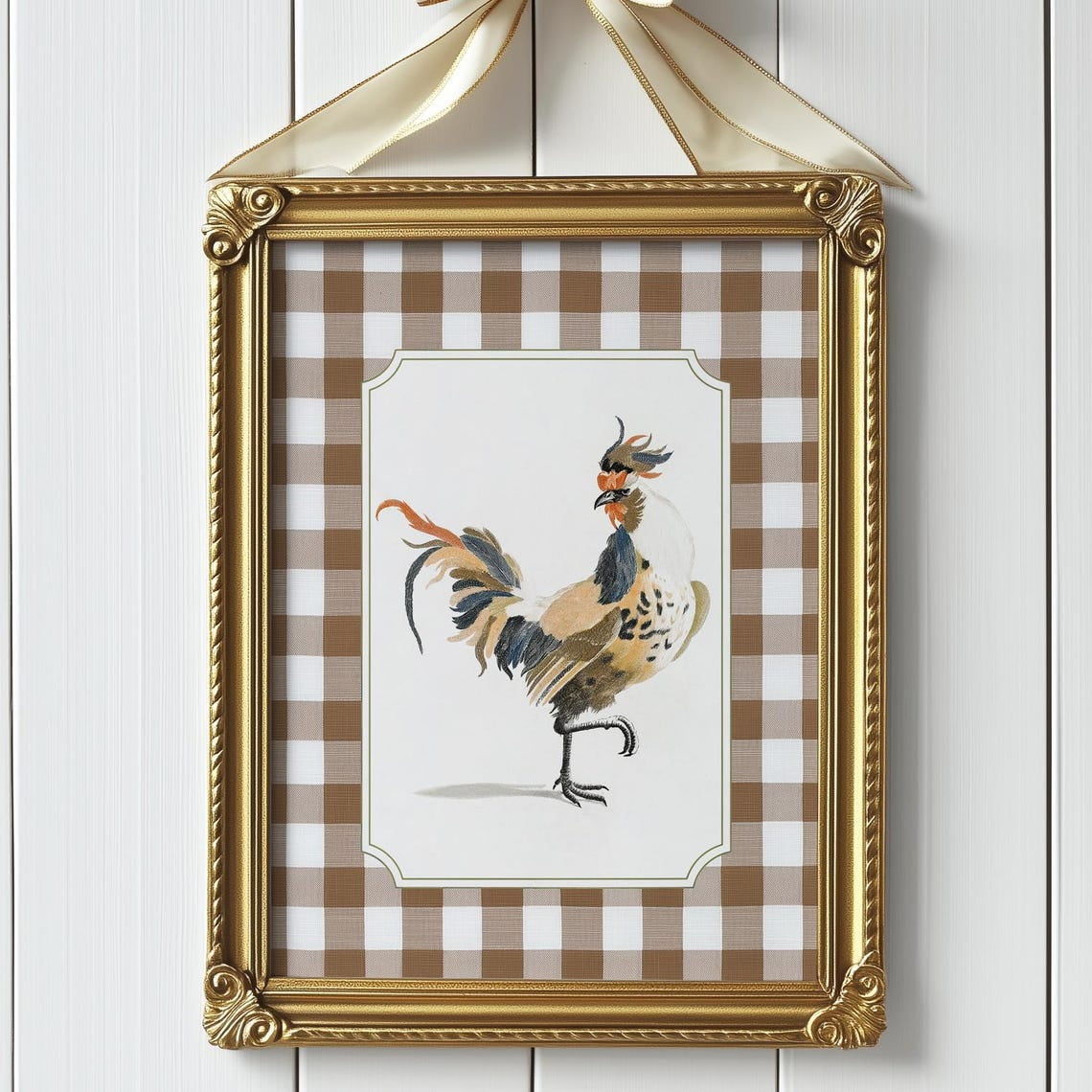 SEPT Vintage Chicken Kitchen Art, Printable Gingham Farmhouse Kitchen ...