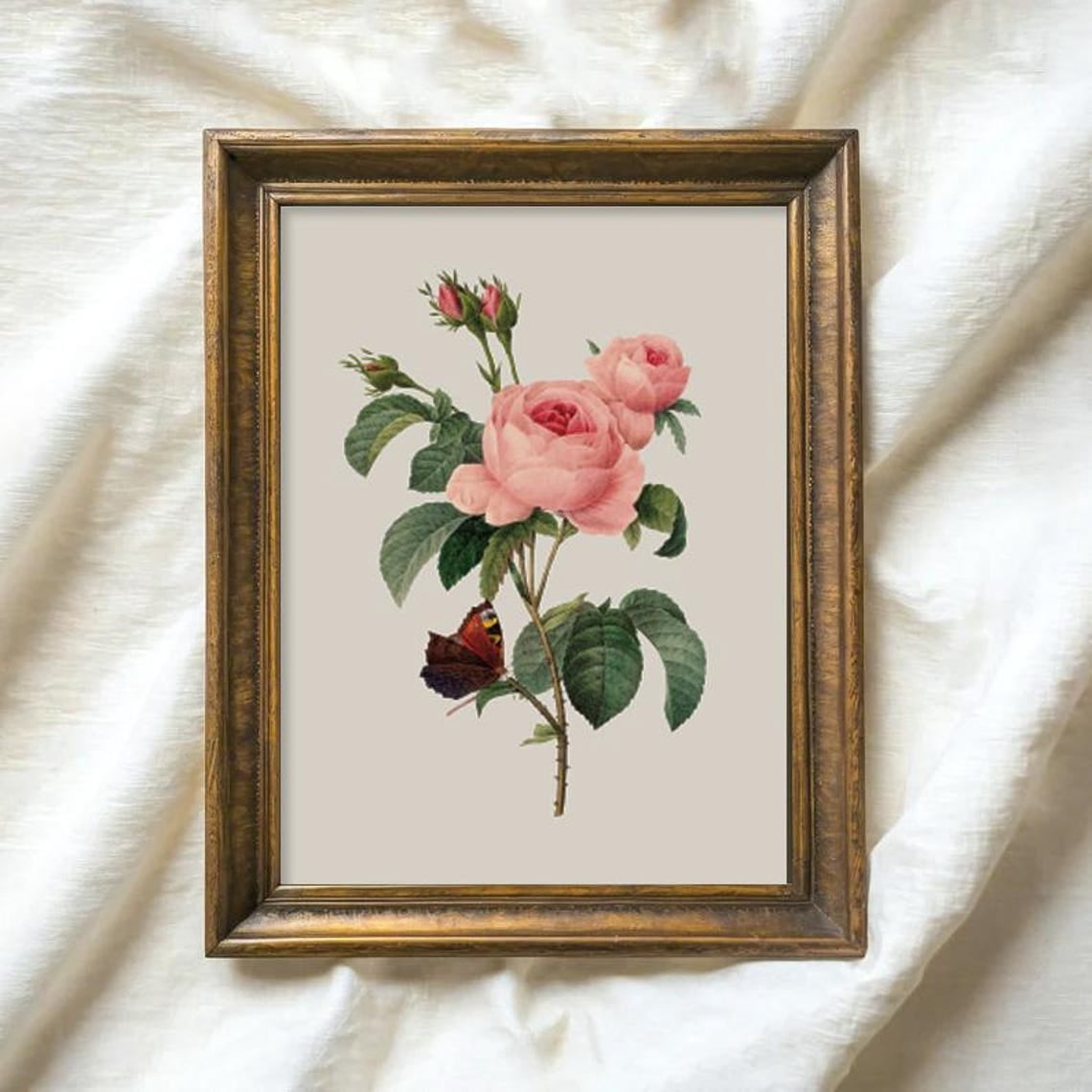 SEPT Vintage Floral Print, Antique Rose Printable Wall Art, Pink Flower ...