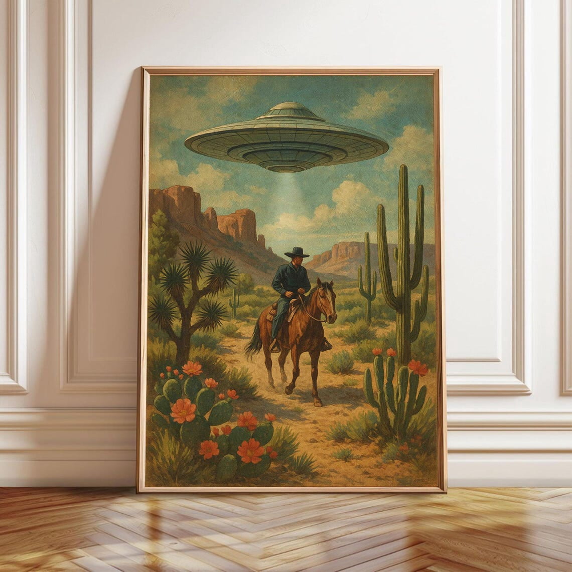 SEPT Western Ufo Cowboy Art Print, Vintage Desert Wall Art, Mid Century ...