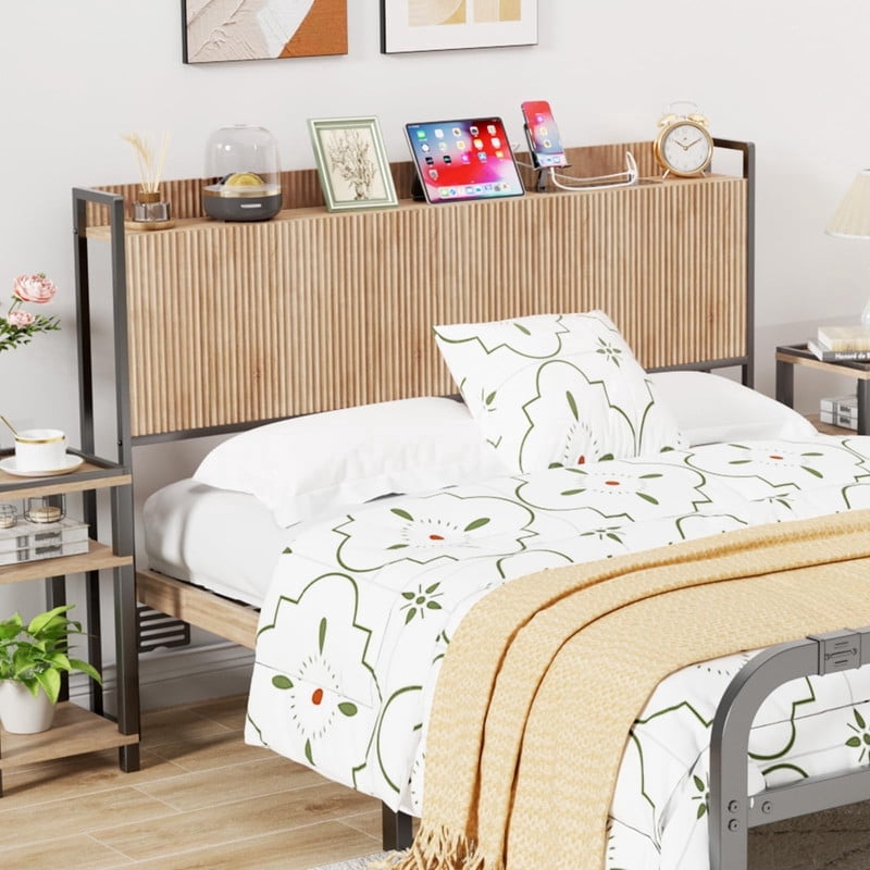Headboard Stack Rack SEPTBOT Queen Size Fluted Headboard Only with Outlets, Wall Mount Wood ...