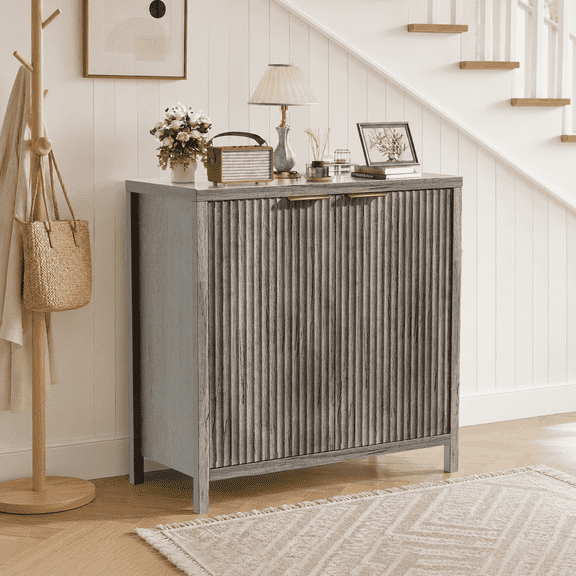 SEPTBOT Sideboard Buffet Cabinet Set of 2, 31" Fluted Storage Cabinet with 2 Doors and Adjustable Shelves, Modern Sideboard Console Table for Living Room,Entryway,Dinning Room,Kitchen-Grey