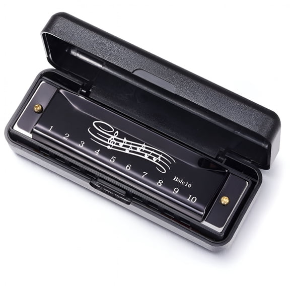 SEPTRIO 10 Hole Harmonica in Key of C, Blues Mouth Organ for Beginners, Kids, and Adults with Numbered Notes