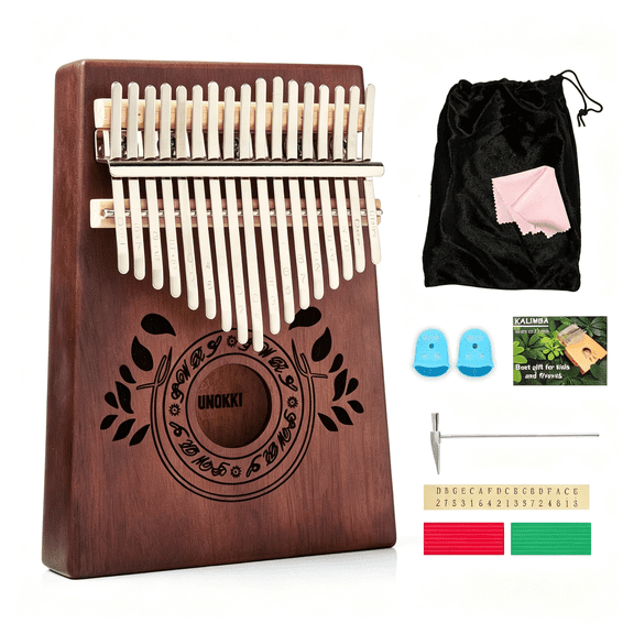 SEPTRIO 17-Key Kalimba Thumb Piano - Portable Mahogany Percussion Mbira Instrument - Beginner Tuning Set, Music Instruments for Kids Gifts - Rich Tone Kalimba Dark Brown